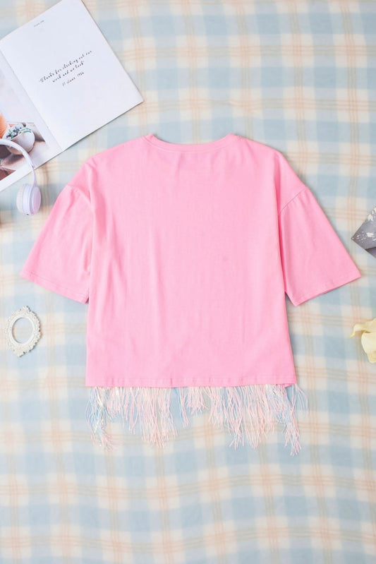 MAMA Sequin Fringe Round Neck T-Shirt - Enchanting Top