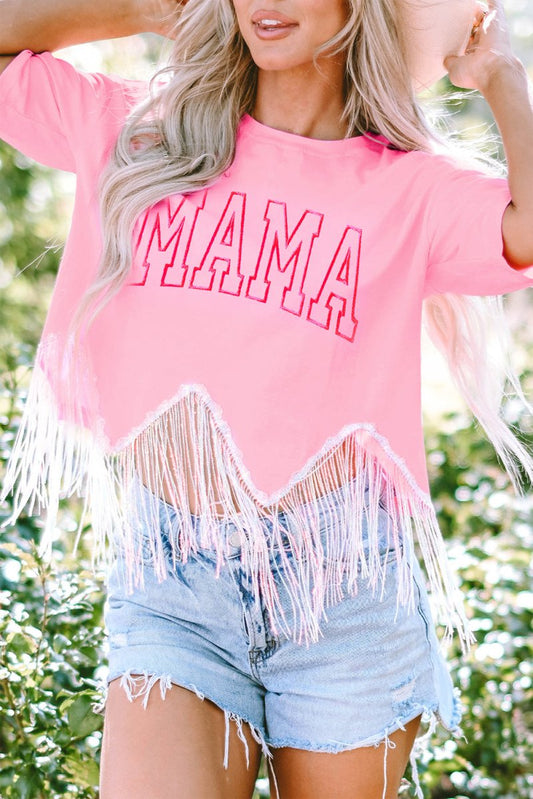 MAMA Sequin Fringe Round Neck T-Shirt - Enchanting Top