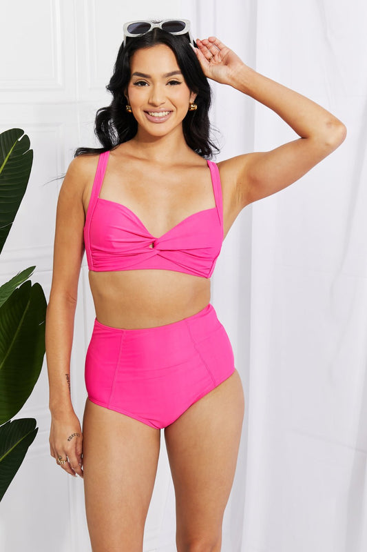 Marina West Swim Take A Dip Twist High-Rise Bikini in Pink - Enchanting Top