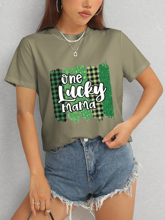 ONE LUCKY MAMA Round Neck T-Shirt - Enchanting Top