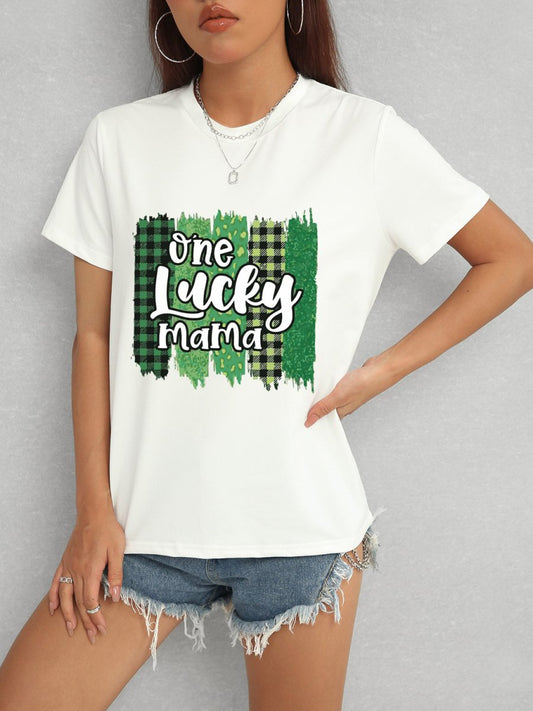 ONE LUCKY MAMA Round Neck T-Shirt - Enchanting Top