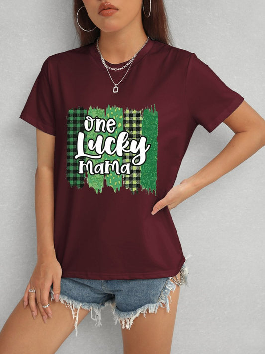 ONE LUCKY MAMA Round Neck T-Shirt - Enchanting Top