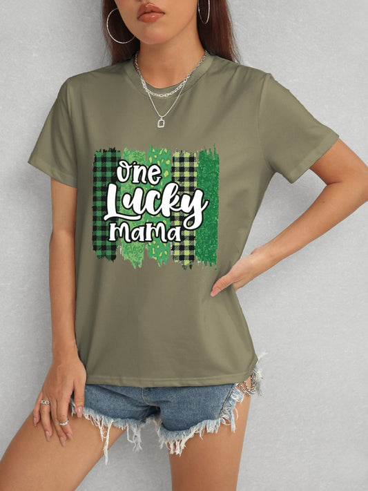 ONE LUCKY MAMA Round Neck T-Shirt - Enchanting Top