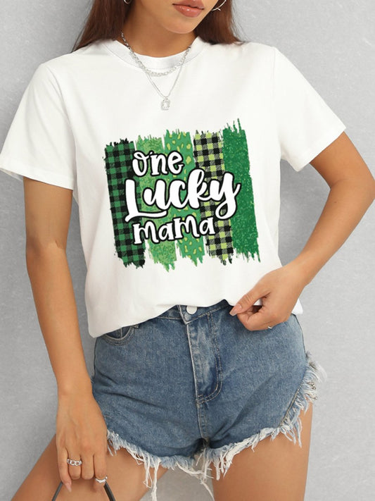 ONE LUCKY MAMA Round Neck T-Shirt - Enchanting Top