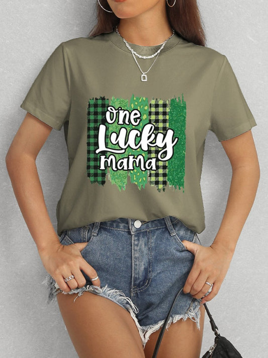 ONE LUCKY MAMA Round Neck T-Shirt - Enchanting Top