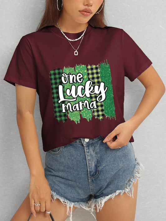 ONE LUCKY MAMA Round Neck T-Shirt - Enchanting Top