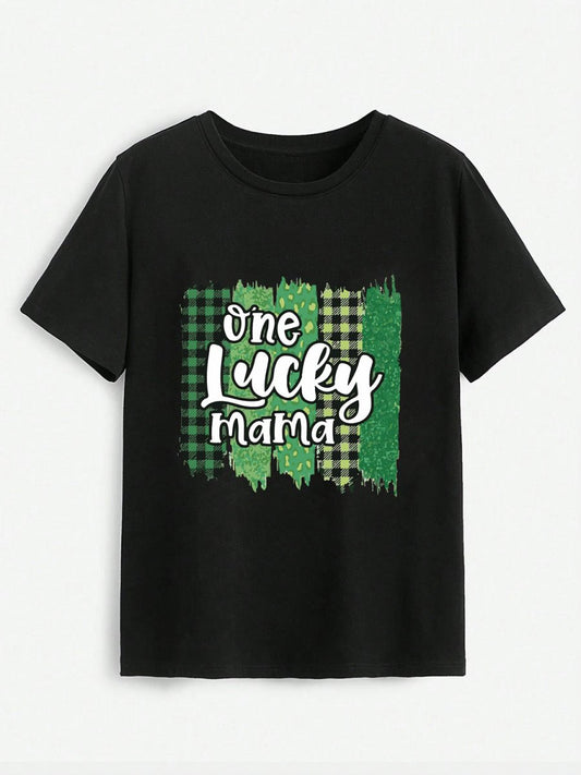 ONE LUCKY MAMA Round Neck T-Shirt - Enchanting Top