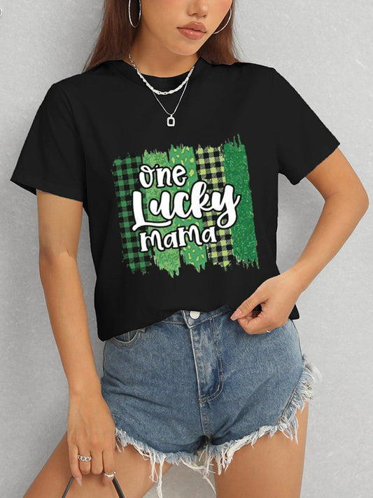 ONE LUCKY MAMA Round Neck T-Shirt - Enchanting Top