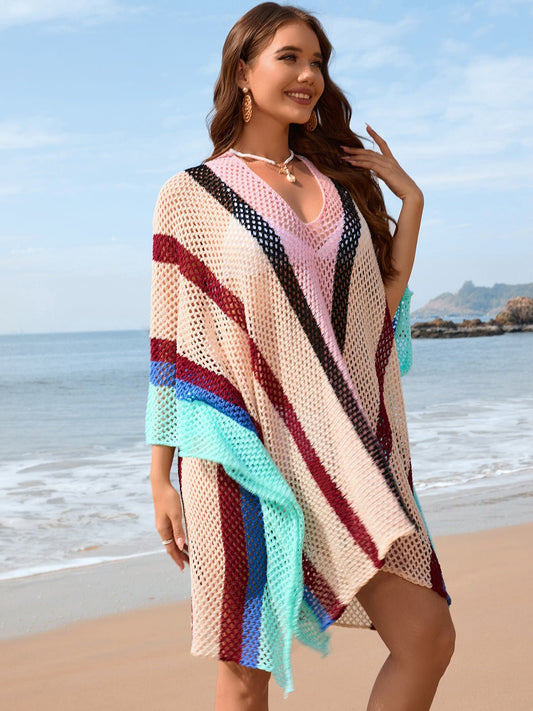 Openwork Color Block Plunge Cover-Up - Enchanting Top