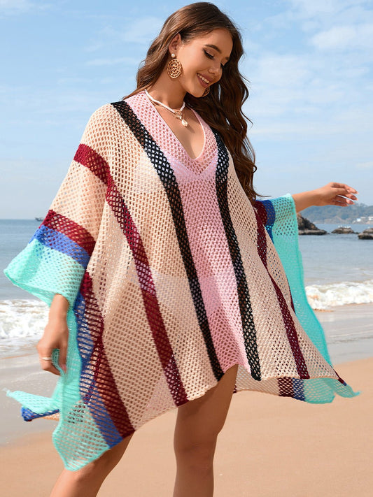 Openwork Color Block Plunge Cover-Up - Enchanting Top