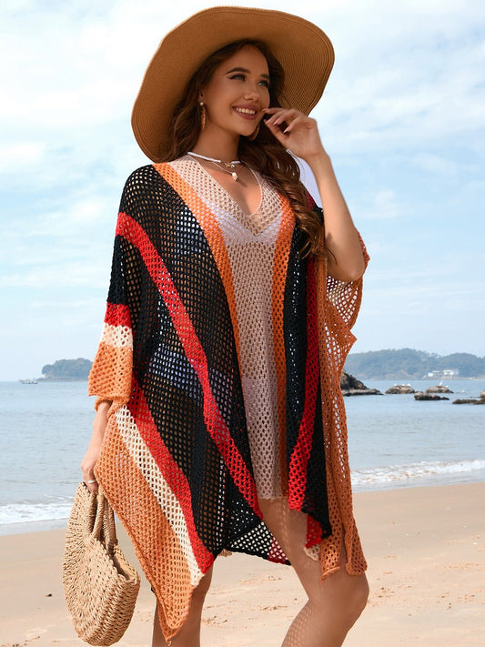 Openwork Color Block Plunge Cover-Up - Enchanting Top