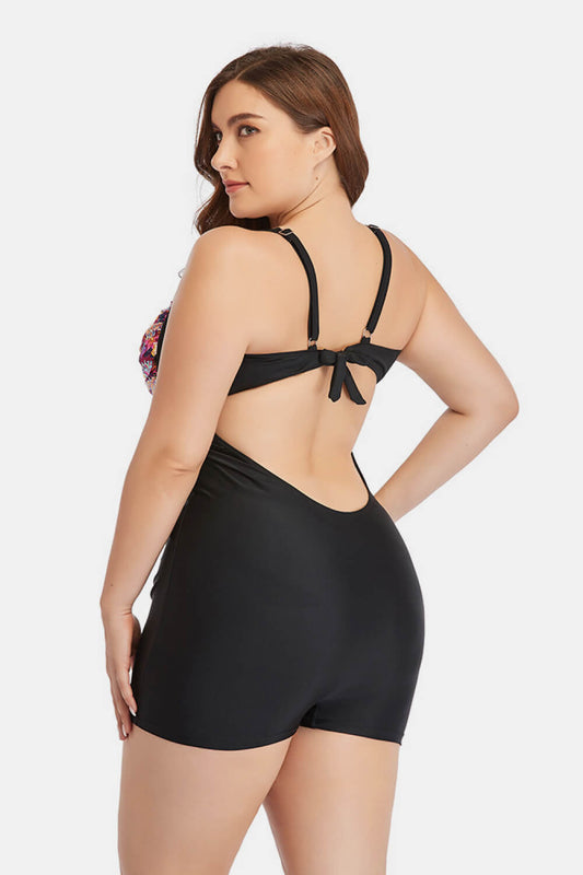 Plus Size Two-Tone One-Piece Swimsuit - Enchanting Top