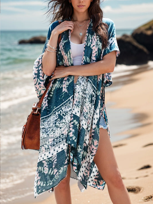 Printed Open Front Cover-Up - Enchanting Top