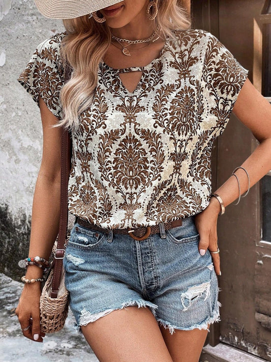 Printed Short Sleeve Blouse - Enchanting Top