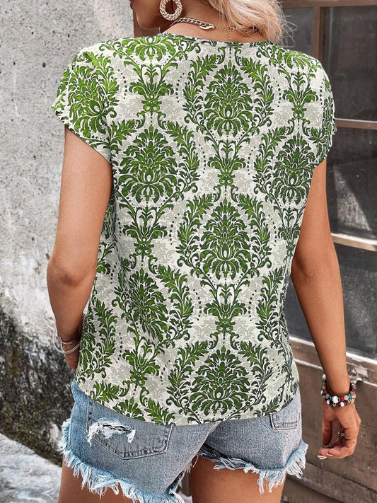 Printed Short Sleeve Blouse - Enchanting Top