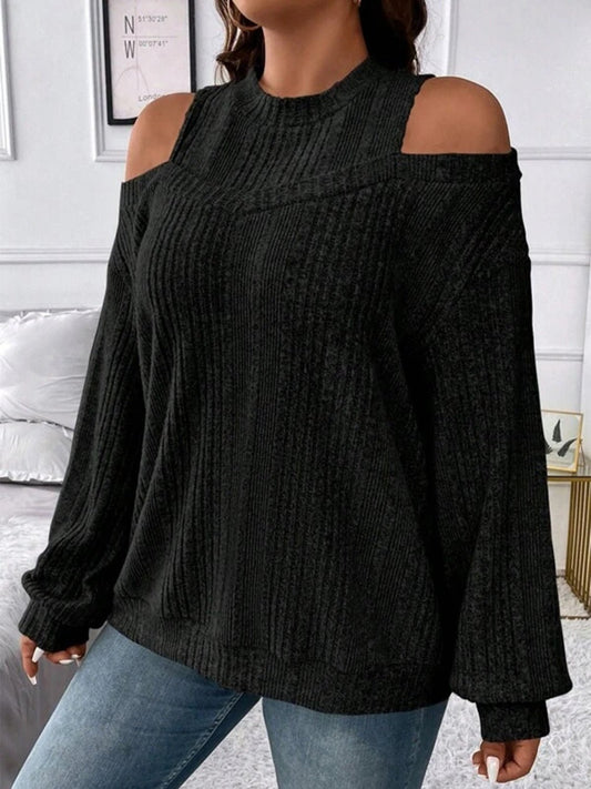 Round Neck Cold Shoulder Sweater - Enchanting Top