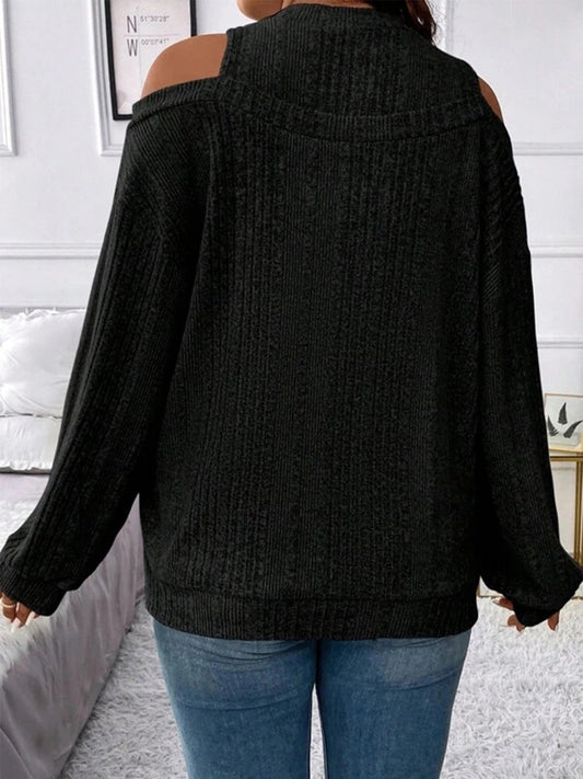 Round Neck Cold Shoulder Sweater - Enchanting Top