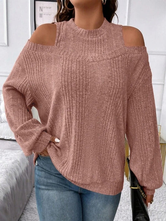 Round Neck Cold Shoulder Sweater - Enchanting Top