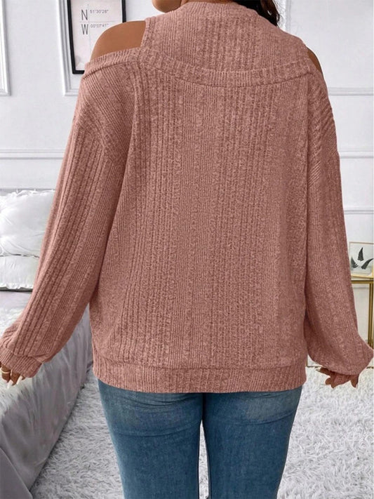 Round Neck Cold Shoulder Sweater - Enchanting Top