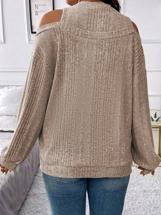 Round Neck Cold Shoulder Sweater - Enchanting Top