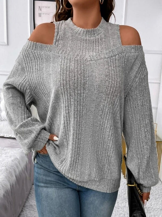 Round Neck Cold Shoulder Sweater - Enchanting Top