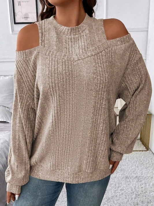 Round Neck Cold Shoulder Sweater - Enchanting Top