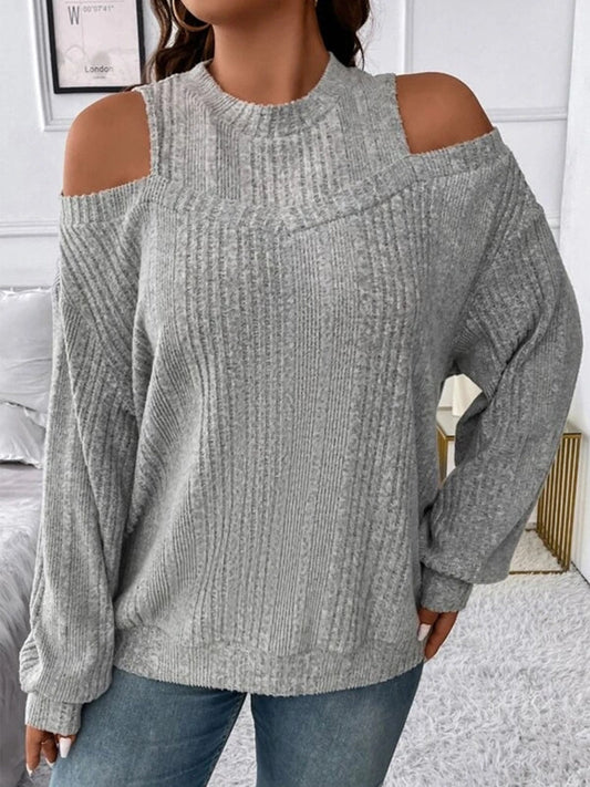 Round Neck Cold Shoulder Sweater - Enchanting Top