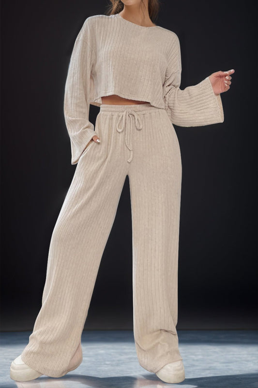 Round Neck Long Sleeve Top and Pants Set - Enchanting Top