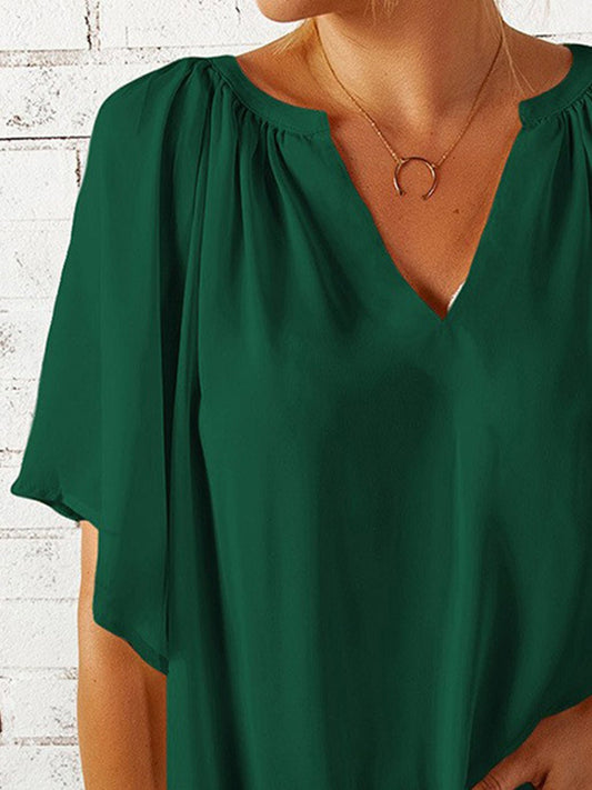 Ruched Notched Half Sleeve Blouse - Enchanting Top