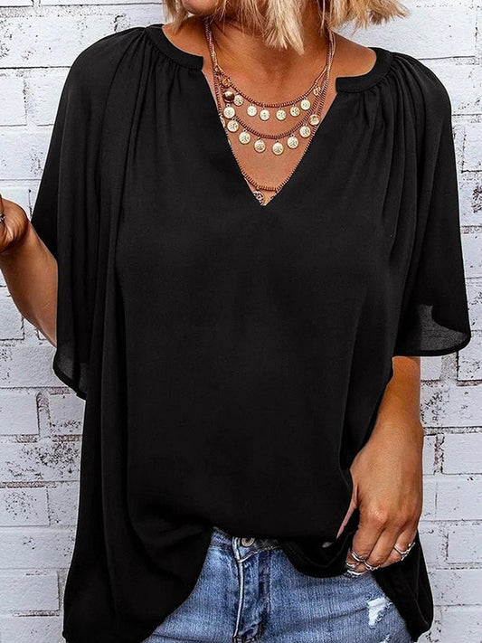 Ruched Notched Half Sleeve Blouse - Enchanting Top