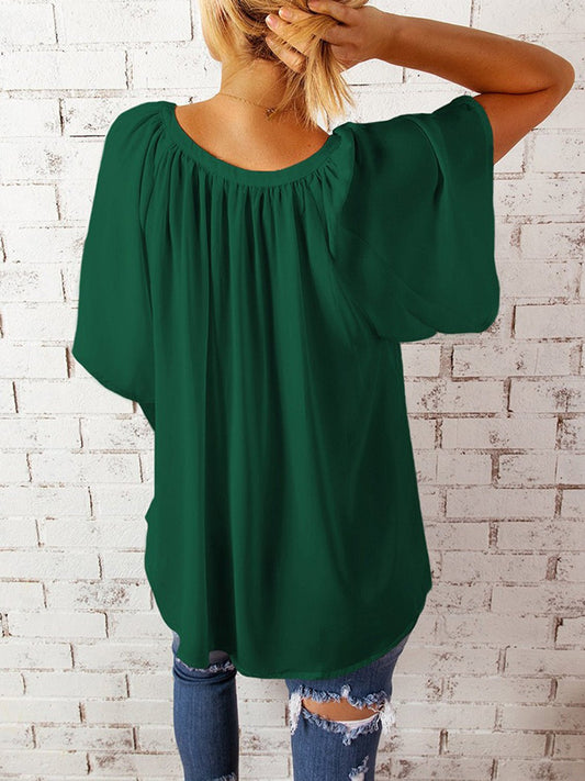 Ruched Notched Half Sleeve Blouse - Enchanting Top