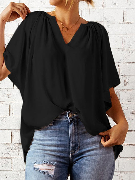 Ruched Notched Half Sleeve Blouse - Enchanting Top