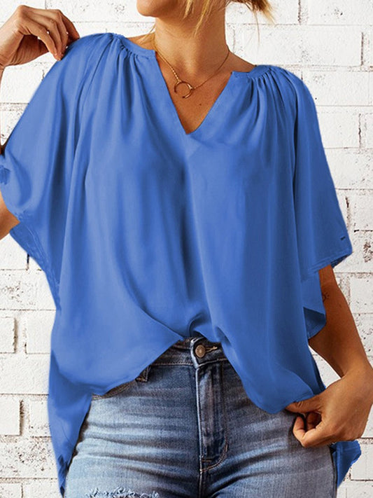 Ruched Notched Half Sleeve Blouse - Enchanting Top