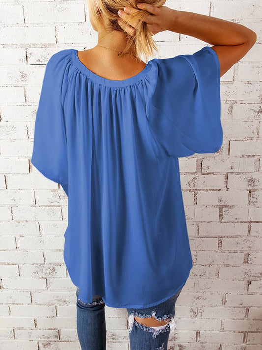 Ruched Notched Half Sleeve Blouse - Enchanting Top