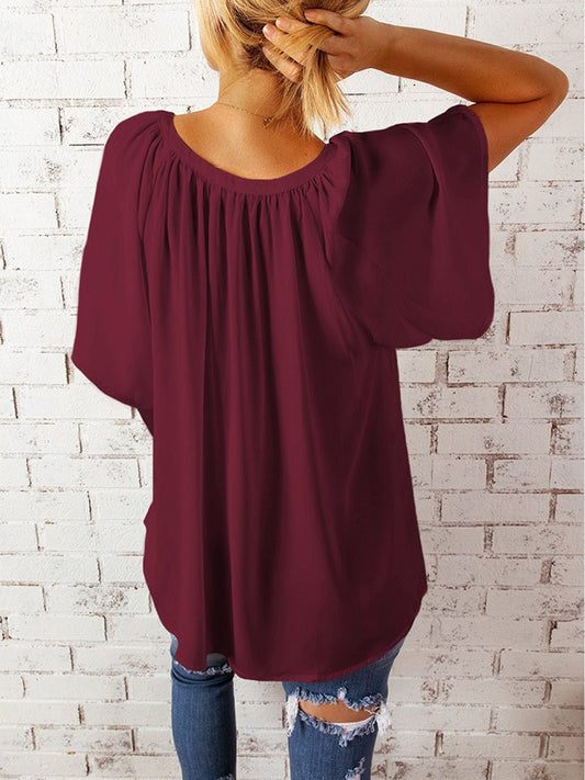 Ruched Notched Half Sleeve Blouse - Enchanting Top