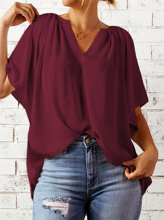 Ruched Notched Half Sleeve Blouse - Enchanting Top