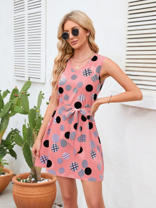 Tied Polka Dot V-Neck Dress - Enchanting Top