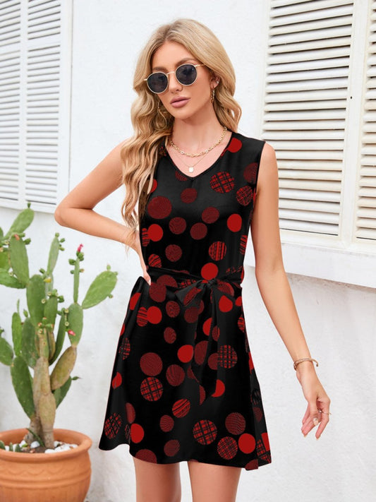 Tied Polka Dot V-Neck Dress - Enchanting Top