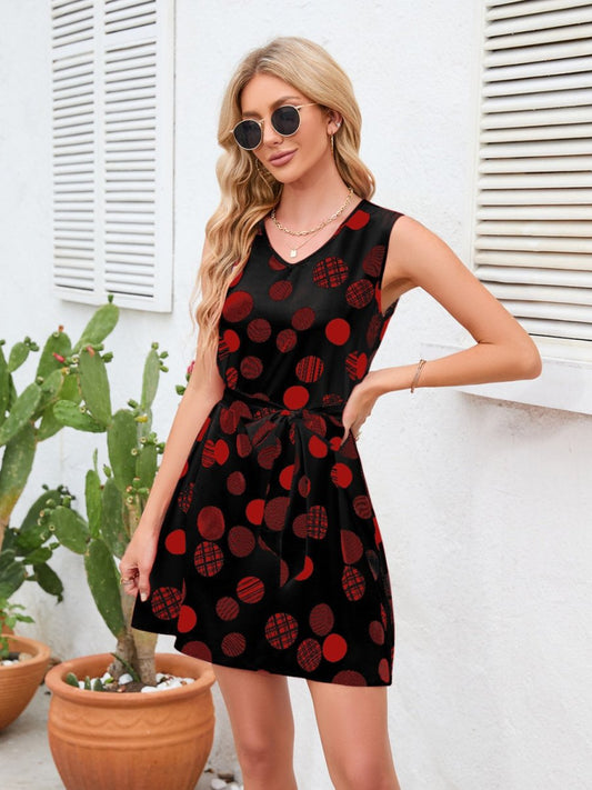 Tied Polka Dot V-Neck Dress - Enchanting Top