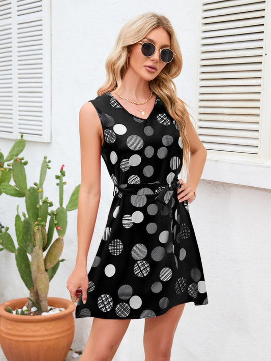 Tied Polka Dot V-Neck Dress - Enchanting Top