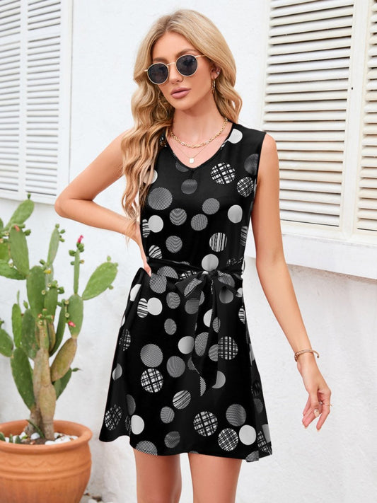 Tied Polka Dot V-Neck Dress - Enchanting Top