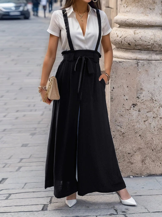 Tied Wide Leg Pants with Shoulder Straps - Enchanting Top