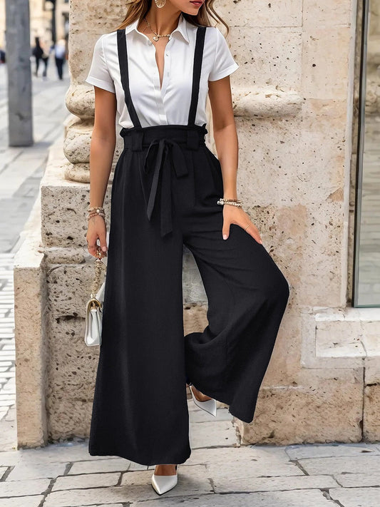 Tied Wide Leg Pants with Shoulder Straps - Enchanting Top