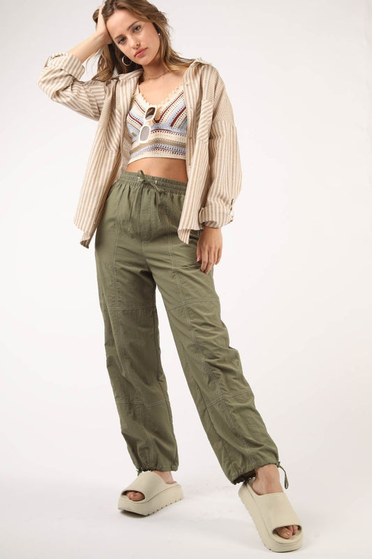 VERY J Drawstring Woven Parachute Joggers - Enchanting Top