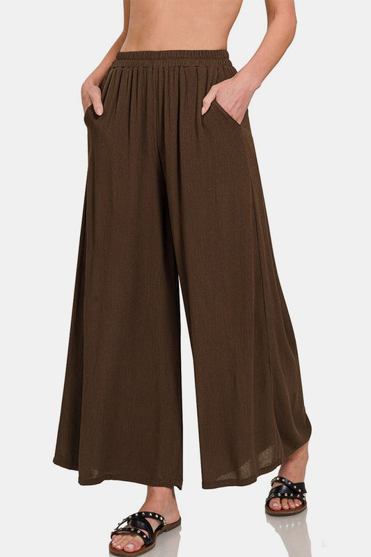 Zenana Woven Wide Leg Pants With Pockets - Enchanting Top